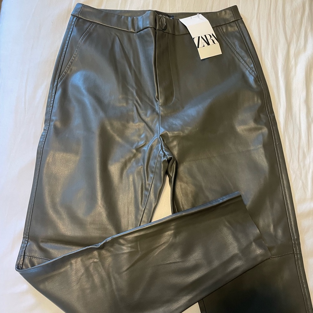 Zara green leather pants